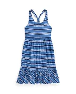 Polo Ralph Lauren Striped Jersey Dress Big Girls L (12-14) Blue/White Pullover - Picture 1 of 15