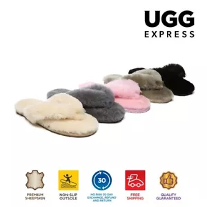 AUSTRALIAN SHEPHERD® UGG Slipper Sheepskin Wool Thongs Women Fluffy Slides Farah - Picture 1 of 47