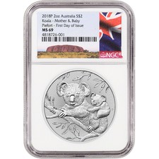 2018 P Australia Silver 2 oz Next Gen Koala $2 - NGC MS69 First Day Issue Ayers