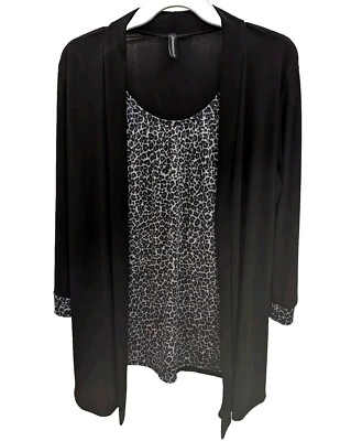 Blusa para mujer Jason Maxwell negra con estampado de guepardo manga 3/4 aspecto en capas talla L Foto 1 de 4