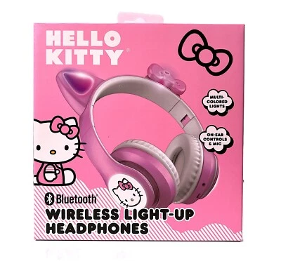 Hello Kitty беспроводной свет вверх наушники Bluetooth розовый и белый Sanrio новый в коробке - Изображение 1 из 4