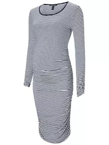 Isabella Oliver 2 M Dress Bodycon Blue White Striped Midi Long Sleeve Maternity - Picture 1 of 8