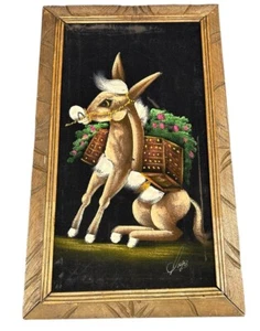 VINTAGE 1960’s VELVET DONKEY PAINTING ARTIST SIGNED PLEASE READ DESC  - Picture 1 of 8