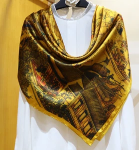 Sallys 100% Mulberry Silk Wrap Shawl flower Print Square Scarf 43"new - Picture 1 of 6