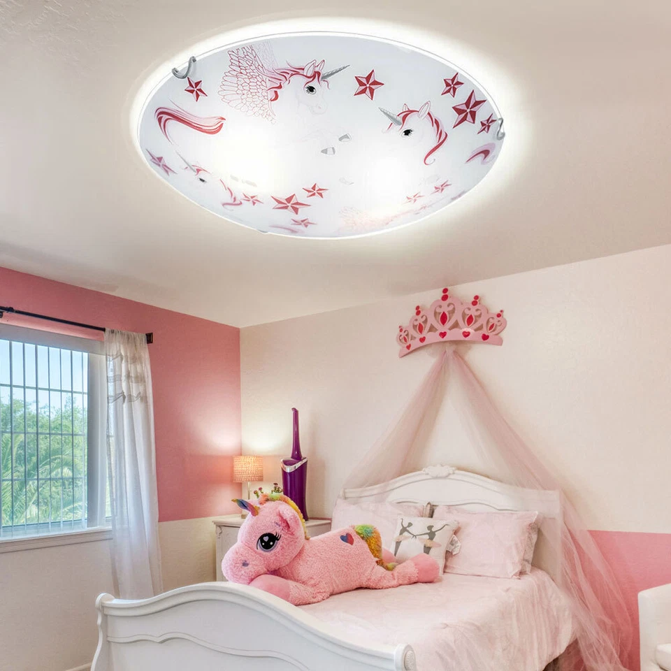 Deckenleuchte Kinderlampe Leuchte LED Einhorn Sterne Kinderzimmerlampe rosa weiß - Bild 1 von 4