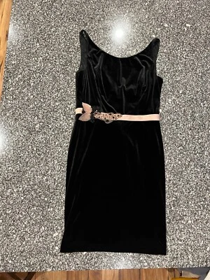 Womens Alfred Angelo Black Velvet Vtg Style Sheath Dress Sz 8 Jewel Waist Sash  - Image 1 of 4