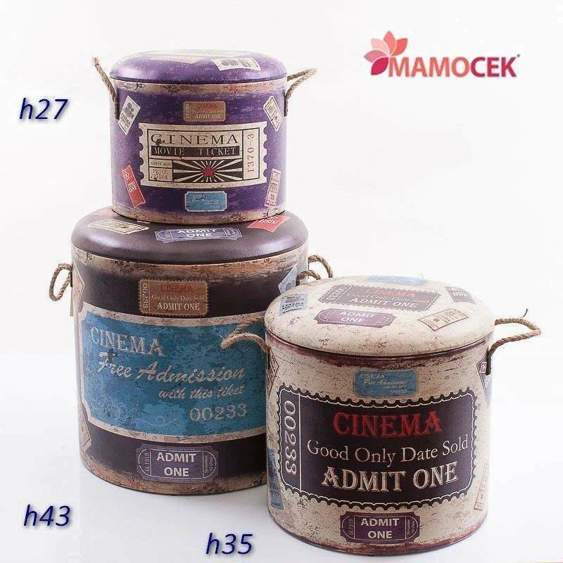 POUF Puff contenitore bidone seduta sgabello cinema legno arredo vintage shabby - Immagine 1 di 1