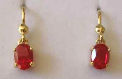 18k Solid Yellow Gold 4.00Ct Natural Red Ruby Hook Drop Dangle Women's Earrings - Image 1 of 4