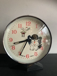 Papillon Dog WIND UP ALARM CLOCK VINTAGE MOVING EYES FULLY WORKING 60s 70s Cute - Picture 1 of 7