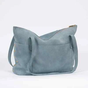 Hammitt Addie Large Zippered Leather Tote Bay Blue Nubuck