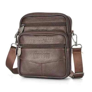Men's Genuine Leather Crossbody Bag Small Travel Shoulder Bag Multi Pocket Bag - Picture 1 of 9