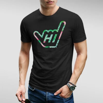 Новый с Ярлыками Гавайи HI Shaka логотип цветочный футболка S M L XL 2XL унисекс (серый черный темно-синий) - Изображение 1 из 3