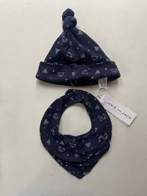 Janie and Jack Conjunto de babero y sombrero a presión bebé niño talla 3-6 meses oso azul Foto 1 de 3