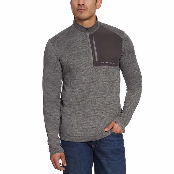 G.H. Bass Herren 1/4 Reißverschluss Waben Fleece Pullover Sweater Stehkragen Reißverschluss Brust Po - Bild 1 von 1