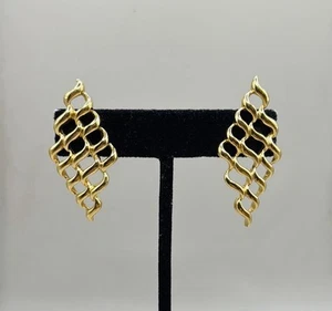 Vintage Gold Tone Web Art Deco Large Stud Dangle Drop Earrings Statement - Picture 1 of 3