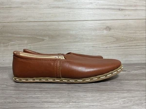 Sabah Loafers Women 39 9 Shoes Brown Leather Slip On Moccasin Handmade Flats - Picture 1 of 9