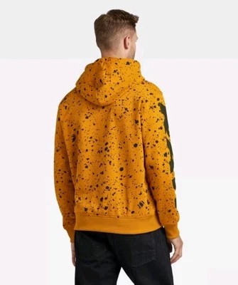 G-Star RAW Splatter Hoodie Mens Large Orange Kangaroo Pockets Streetwear Skater - Image 1 of 4