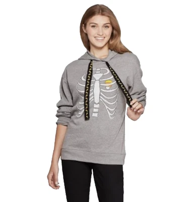 Modern Lux Long Sleeve Halloween Gray Hoodie Skeleton Candy Corn Small NWT - Image 1 of 3