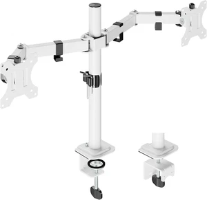 Adjustable Dual Monitor Mount for 17"-32" Screens, White C-Clamp/Grommet Base - Picture 1 of 12