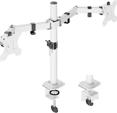 Adjustable Dual Monitor Mount for 17"-32" Screens, White C-Clamp/Grommet Base - Image 1 of 4