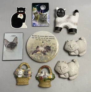 Vintage Kitty Cat Refrigerator Magnet Lot Siamese Stoneware Novelty Set of 8 - Picture 1 of 14