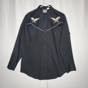 Ely Diamond Western Pearl Snap Shirt Men Large Black Eagle Embroidery Rodeo - Picture 1 of 7