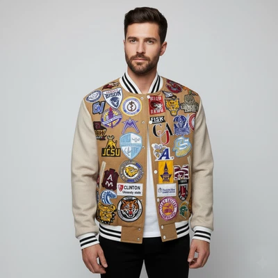 Chaqueta Universitaria MeChris Paul Estilo Varsitns Chris Paul HBCU Parche de Lana Logotipos Costillas Foto 1 de 4