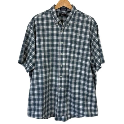 Trader Bay Men's Green Blue Plaid Casual Short Sleeve Button Down Shirt Size 2XL - Image 1 of 4