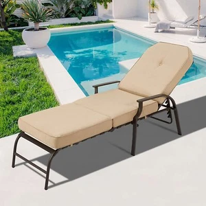 Adjustable Outdoor Chaise Lounge Chair Patio Beach Recliner w/ Armrest 4 Color - Picture 1 of 72