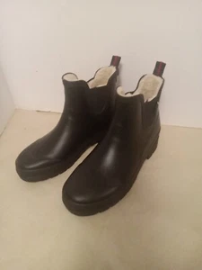 Tretorn Lina Faux Fir Lined Short Ankle Rain Boot Women's Size 9 Black Rubber - Picture 1 of 12