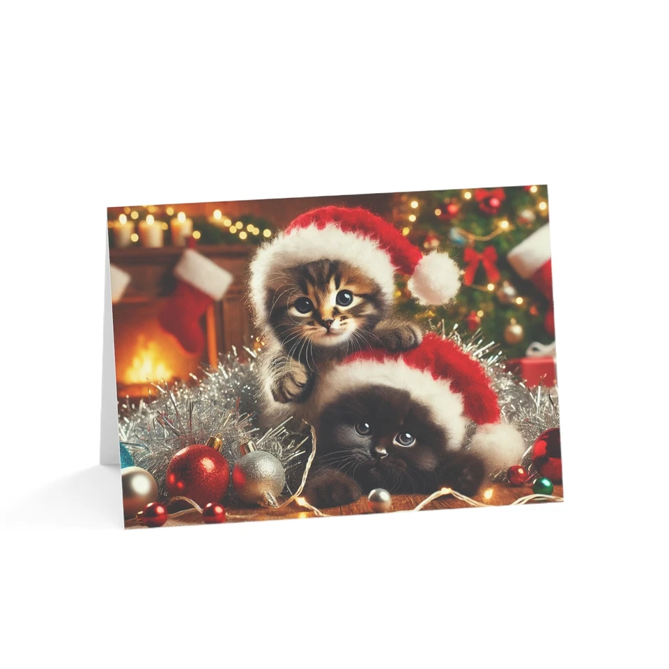 Cartões de Natal para gatos, 10 cartões com envelopes provenientes dos EUA cartão de Natal para gatos - Imagem 1 de 1