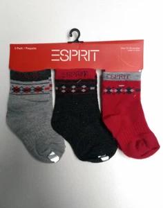 ESPRIT Baby Boys 3 Pack Infant Socks Assorted Colors, Red, Black, Gray NEW - Picture 1 of 4