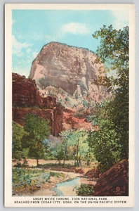 Postkarte Zedernstadt UT Zion Großer Weißer Thron Union Pazifik Zug  - Bild 1 von 2