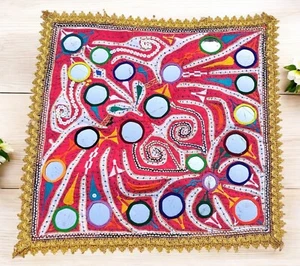 VINTAGE MIRROR EMBROIDERY RABARI ETHNIC DOOR WALL TRIBAL HANGING - Picture 1 of 5