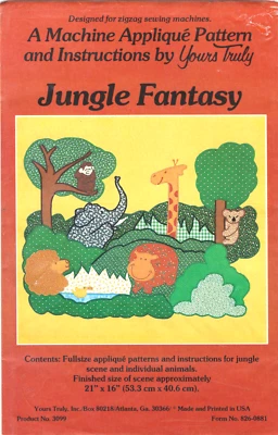 Yours Truly Jungle Fantasy 3099 机器贴花缝纫样板,全新,21 x 16 — 第 1/4 张图片