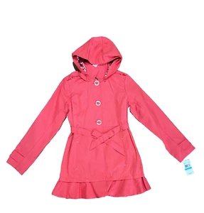 Michael Kors Girls Pink Trench Raincoat Sangria Hood Button Up/ Buckle Size 16 - Picture 1 of 5