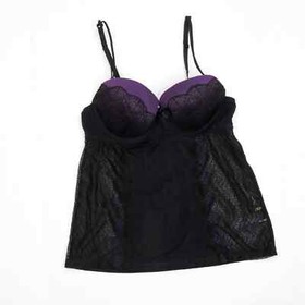 Jolinesse 1990s Vintage Sexy Purple and Black Lace Lingerie Top 34B