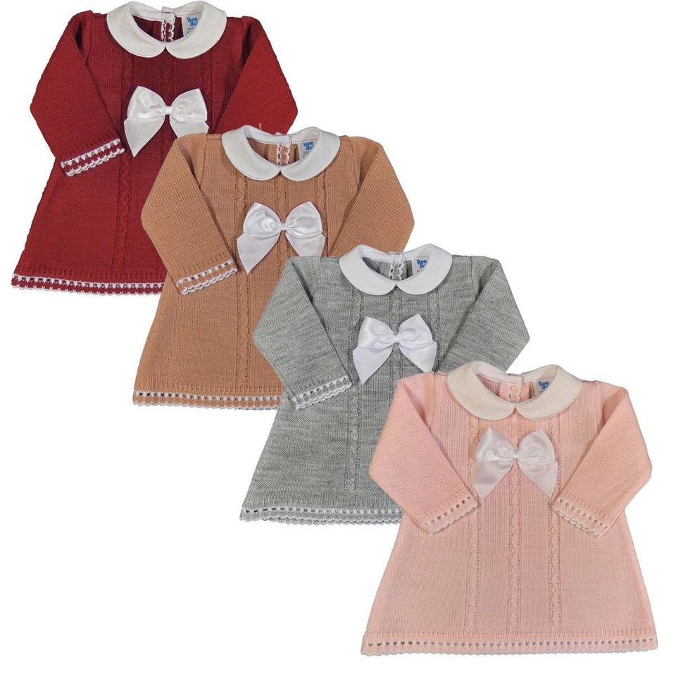 Baby Girl DRESS Knitted Bow Long Sleeved Spanish Style  - Image 1 of 1