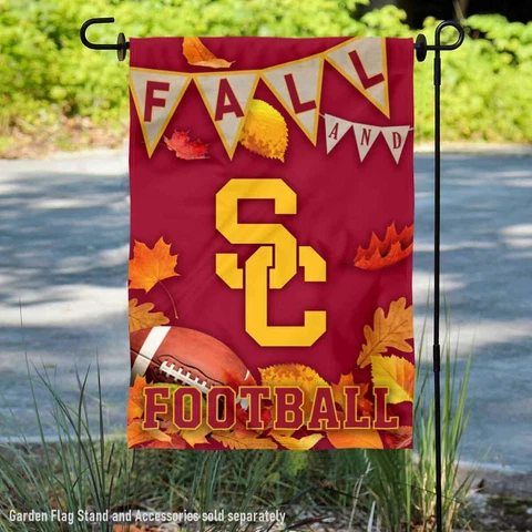 USC Trojans Fall Leaves Football Season Garden Flag and Yard Banner Cover