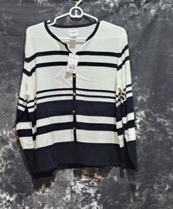 NWT - Liz Baker Petite - Black and White Striped Blouse - Size PXL - Picture 1 of 2