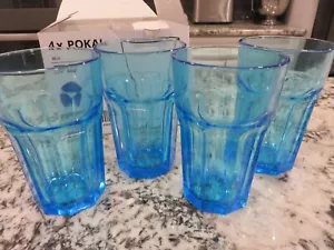IKEA POKAL getäfelt türkis blau aqua Glas Becher #21412 Set/4 NEU - Bild 1 von 6
