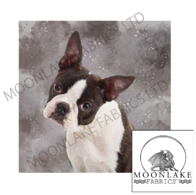 MOONLAKE FABRICS LTD Boston Terrier Dog Fabric Craft Panels 100% Light Cotton or Thick Soft Polyester