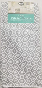 SET OF 3 JUMBO MICROFIBER KITCHEN TOWELS (16"x26") GREY & WHITE DESIGN,JSO - Picture 1 of 12