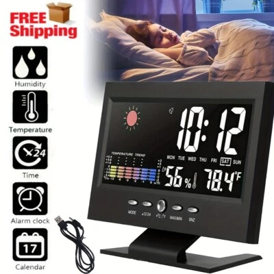 Led Screen Digital Backlight Indoor Weather Station Snooze Alarm Clock Time/Date - Image 1 of 4