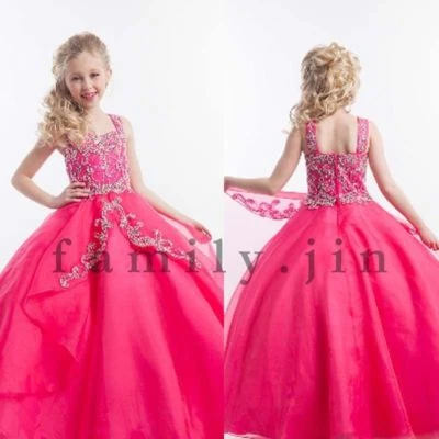 Pageant Dress Rhinestone Crystal Beads Formal Ball Gown Flower Girls Dresses - Image 1 of 4
