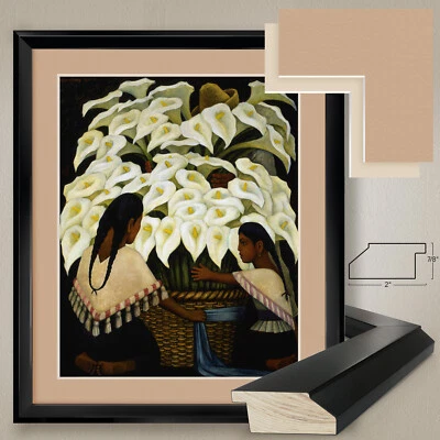 32W"x38H" CALLA LILY VENDEDOR por DIEGO RIVERA - ARTE DOBLE MATE, VIDRIO y MARCO Foto 1 de 4