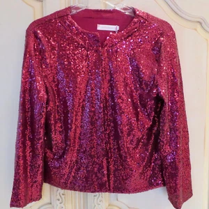 NEU MIT ETIKETT SATTE ROTE PAILLETTEN JACKE/BOLERO/ZUCKENZUCKEN/TOP/CARDIGAN GR. U.S. LARGE - Bild 1 von 4