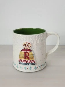 Anthropologie Tazza Ceramica Tazza Caffè Iniziale R Monogramma Tema Vacanze Inverno - Foto 1 di 10