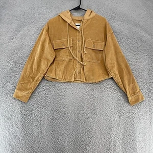 American Eagle Shacket Womens Small Corduroy Hoodie Cropped Oversized Neutral - Picture 1 of 12