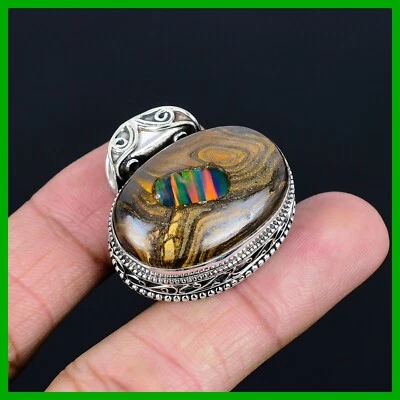 Colgante vintage con bisel de plata de ley 925 ópalo etópico natural en ópalo de roca Foto 1 de 4